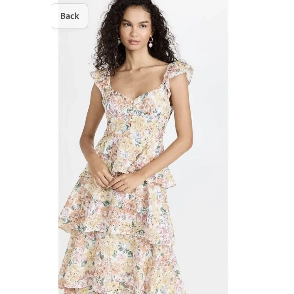 En Saison Presley Embroidered Tiered Floral Midi Dress Size L Summer NWT Revolve
